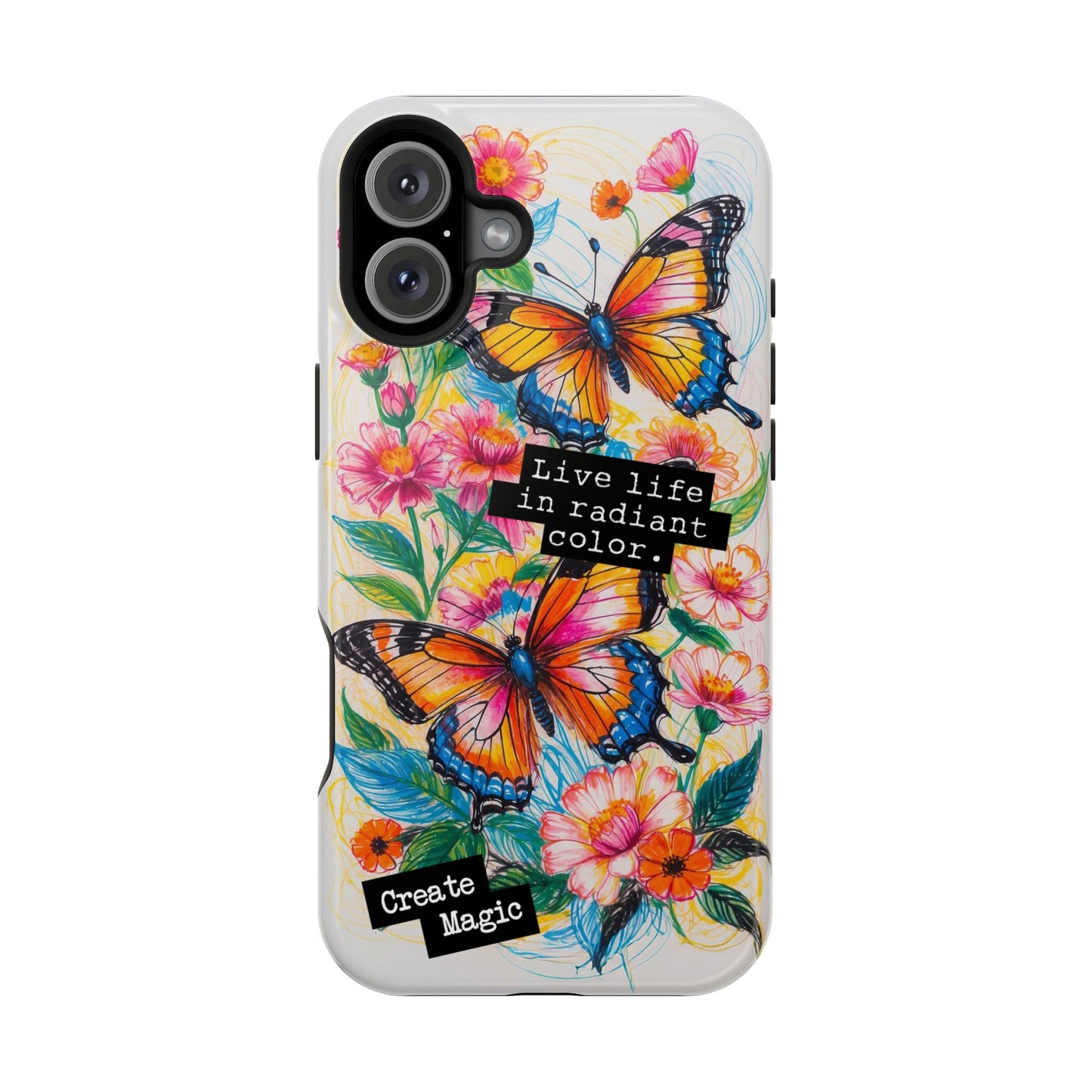 iPhone Cases - Colorful Butterfly and Flower Sketch - Impact - Resistant Cases - LucyKay store