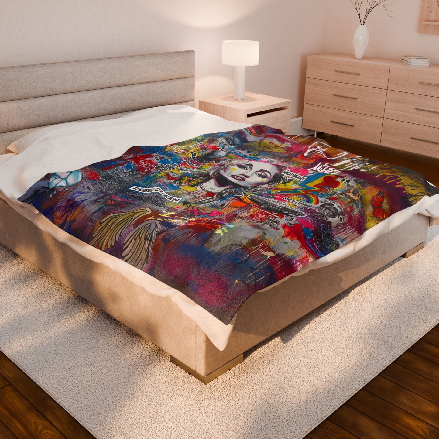 Rebel Queen Velveteen Plush Blanket | Pop Art Graffiti Throw - LucyKay store