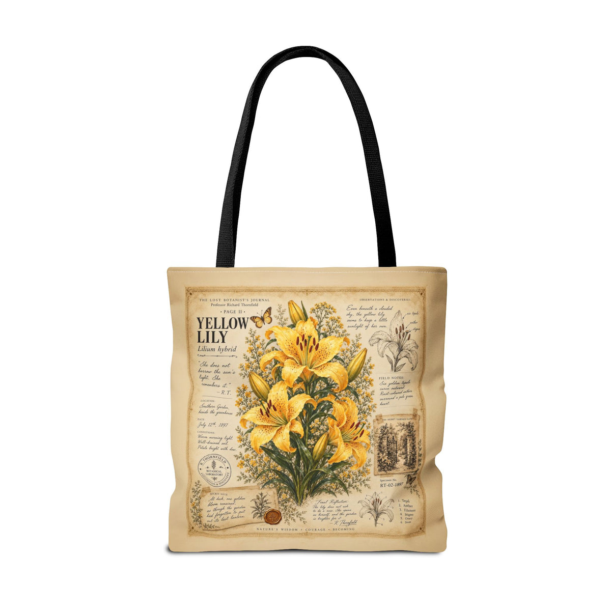 Yellow Lily Botanical Vintage Tote Bag