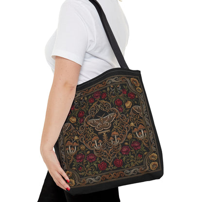 Gothic Rose Tote Bag – Vintage Floral Filigree Print | Black