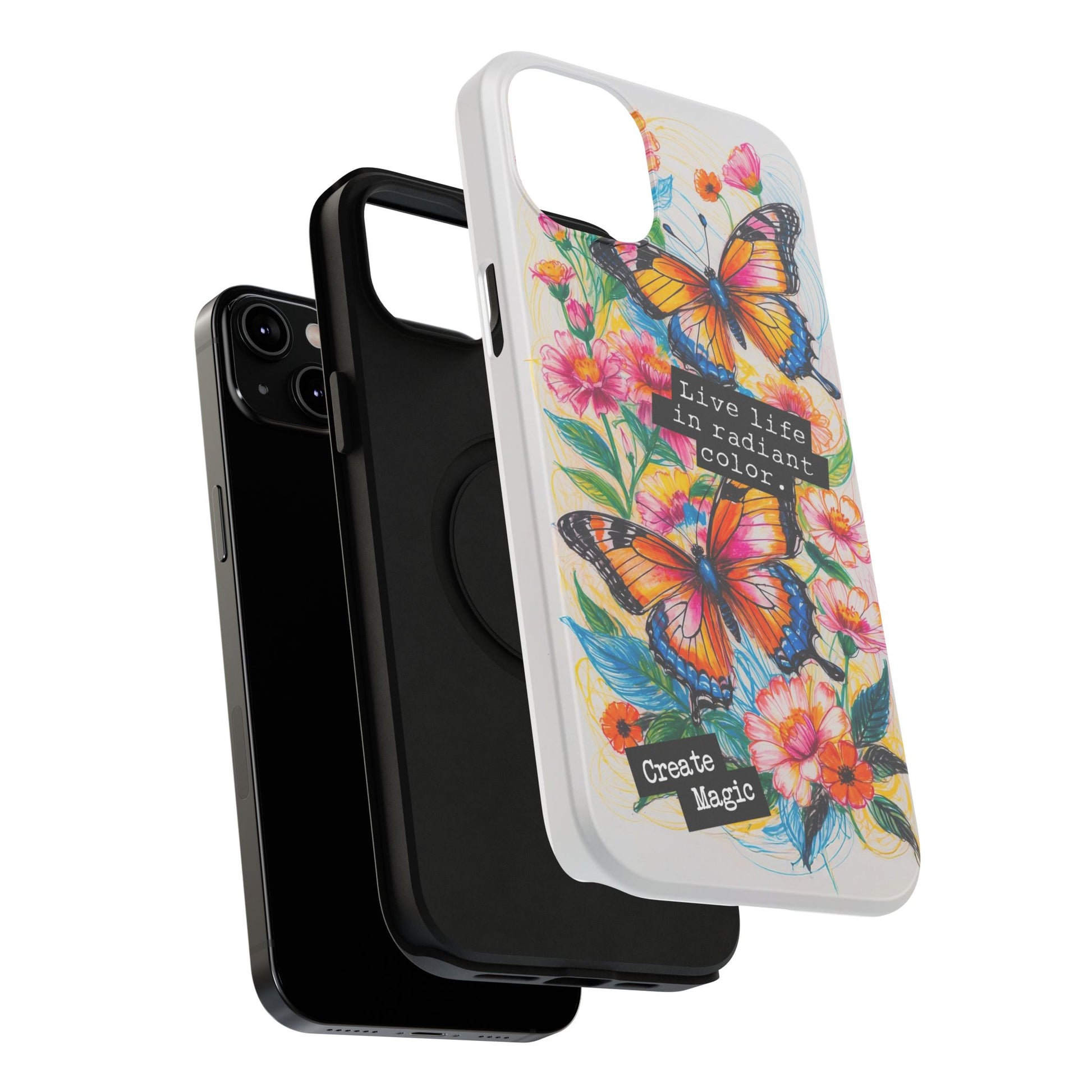 iPhone Cases - Colorful Butterfly and Flower Sketch - Impact - Resistant Cases - LucyKay store