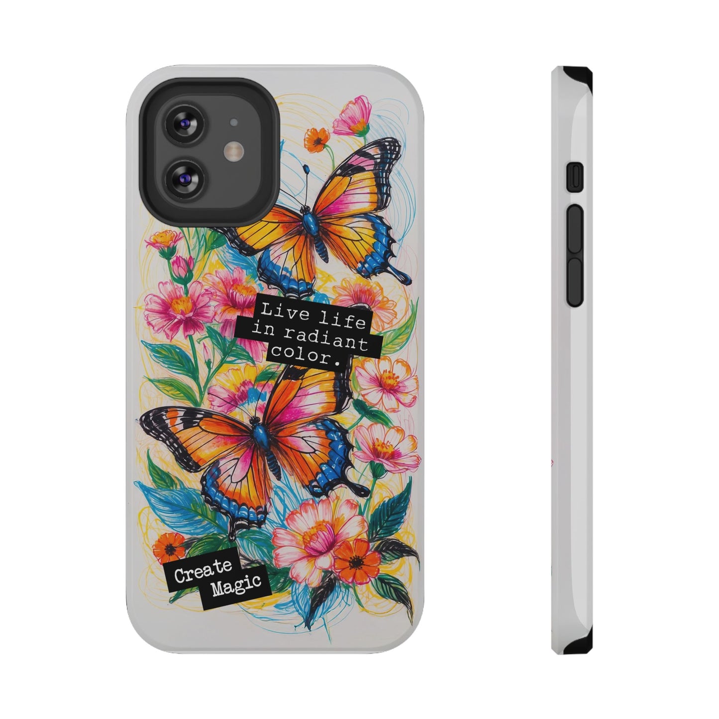 iPhone Cases - Colorful Butterfly and Flower Sketch - Impact - Resistant Cases - LucyKay store