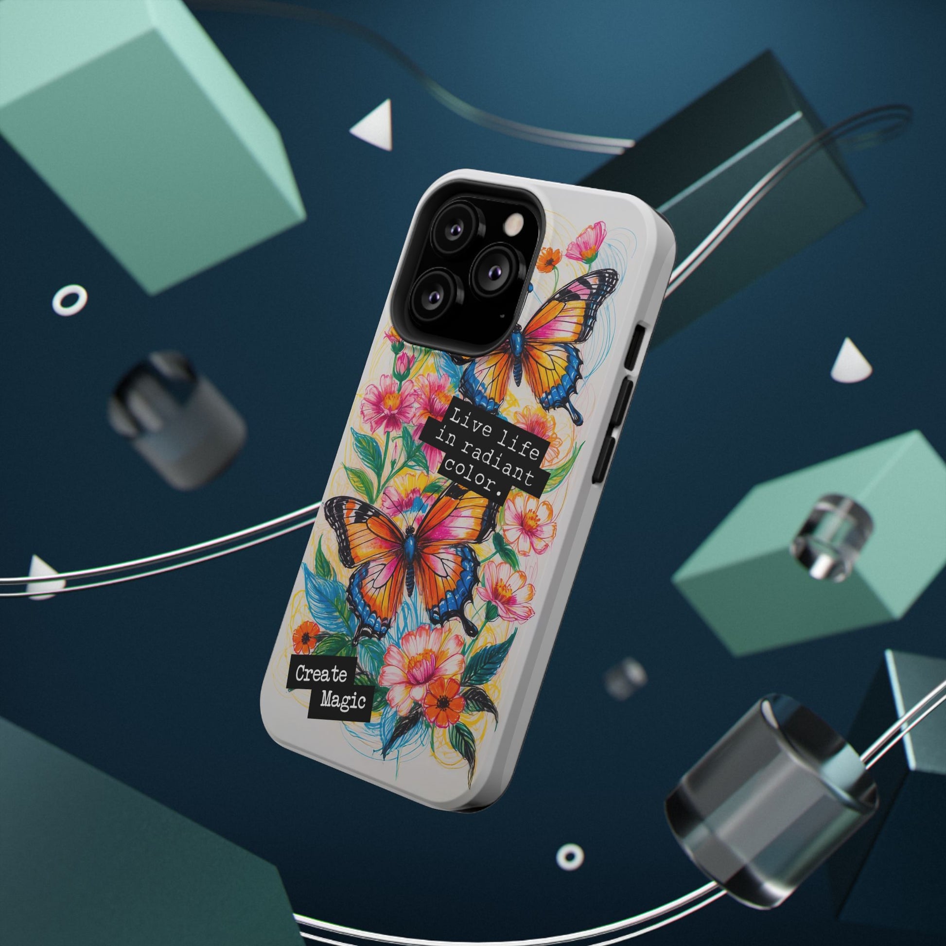 iPhone Cases - Colorful Butterfly and Flower Sketch - Impact - Resistant Cases - LucyKay store