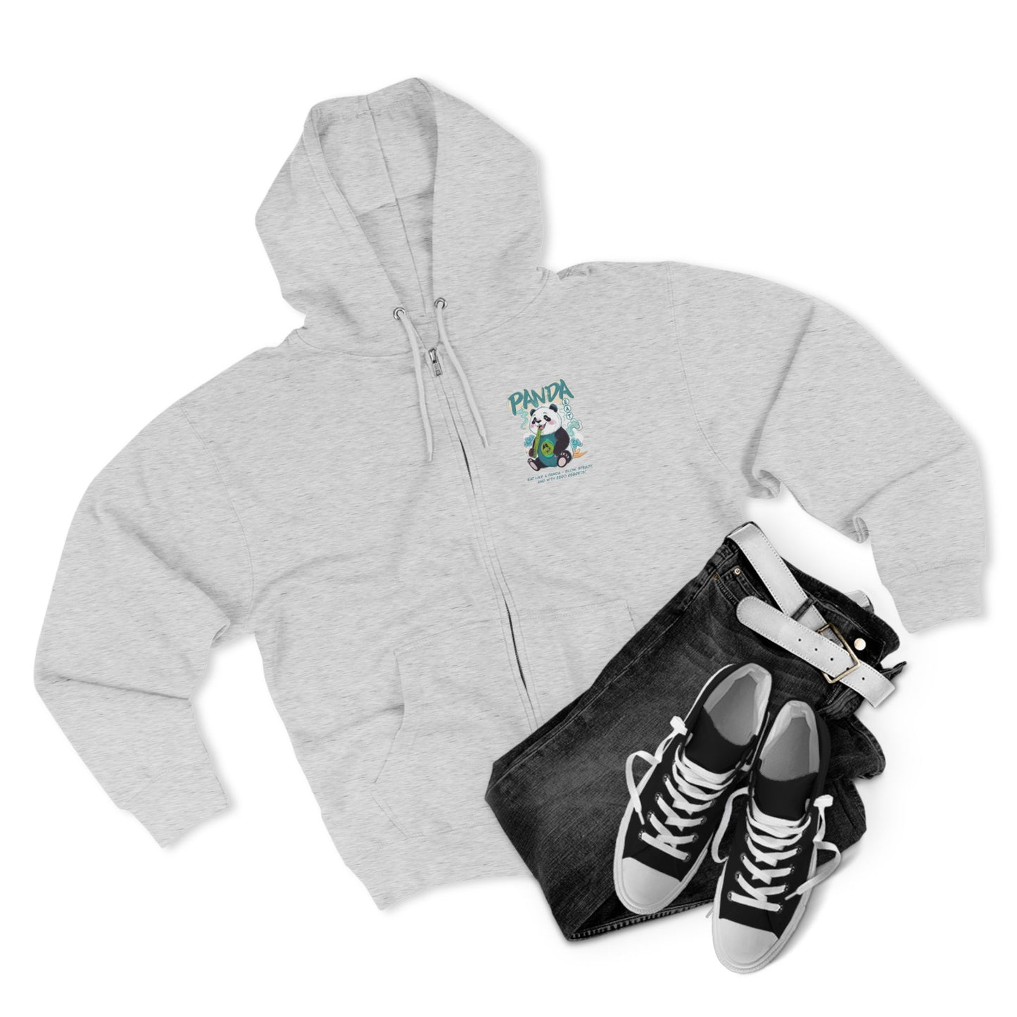 Panda Zip - Up Hoodie | Cute Bamboo Graphic White Sweatshirt - LucyKay store