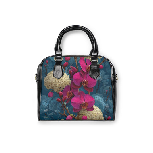 Floral Orchid Shoulder Handbag – PU Leather, Black - LucyKay store