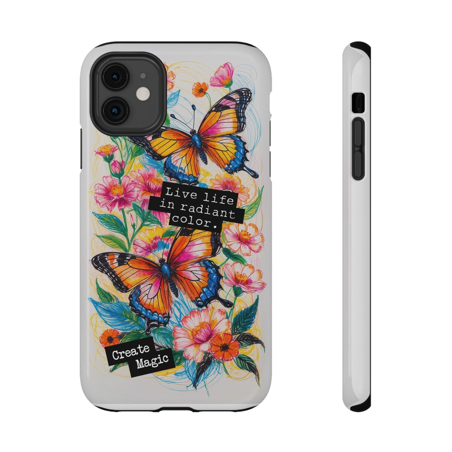iPhone Cases - Colorful Butterfly and Flower Sketch - Impact - Resistant Cases - LucyKay store