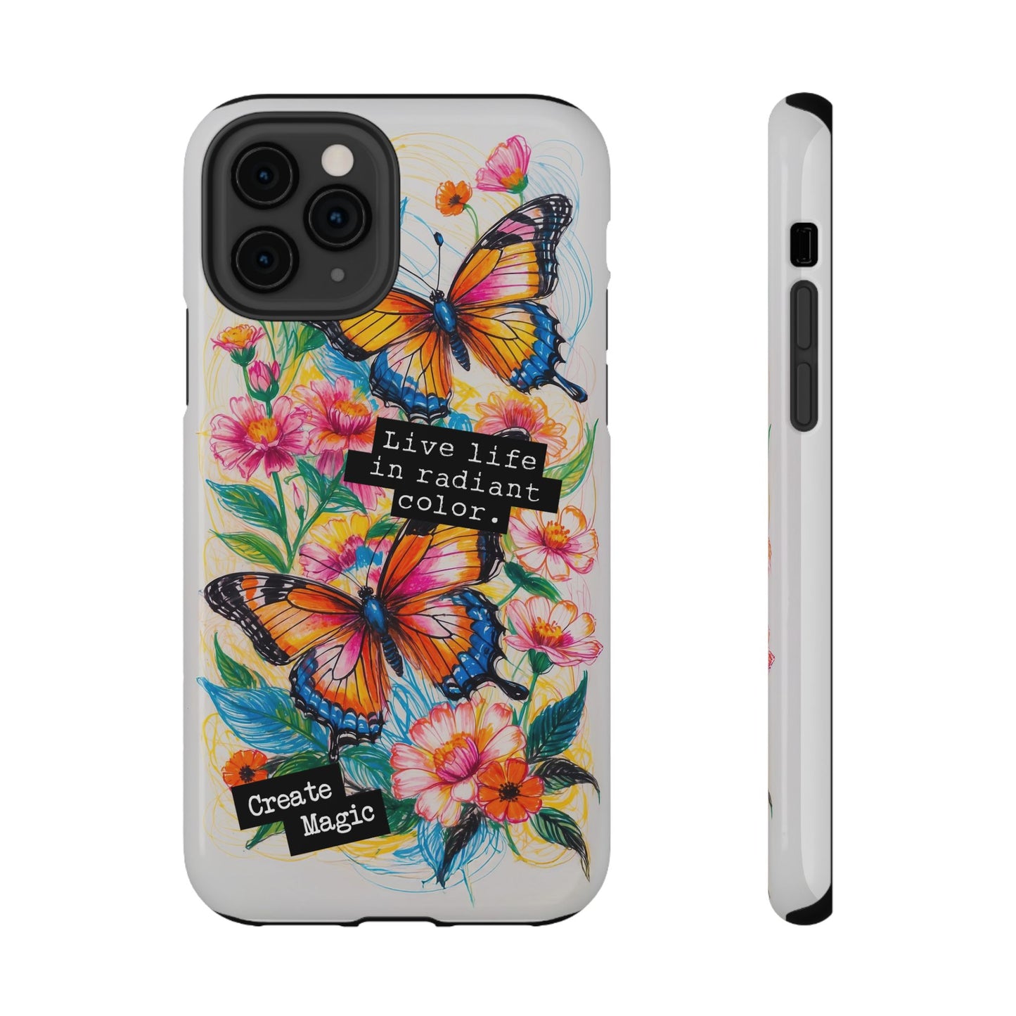 iPhone Cases - Colorful Butterfly and Flower Sketch - Impact - Resistant Cases - LucyKay store