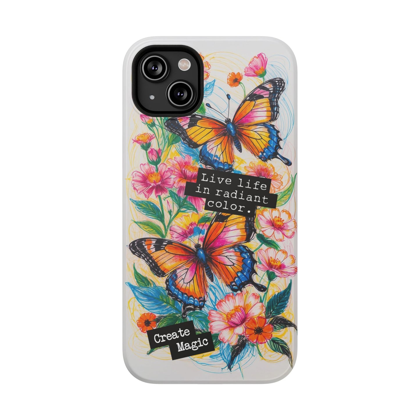 iPhone Cases - Colorful Butterfly and Flower Sketch - Impact - Resistant Cases - LucyKay store