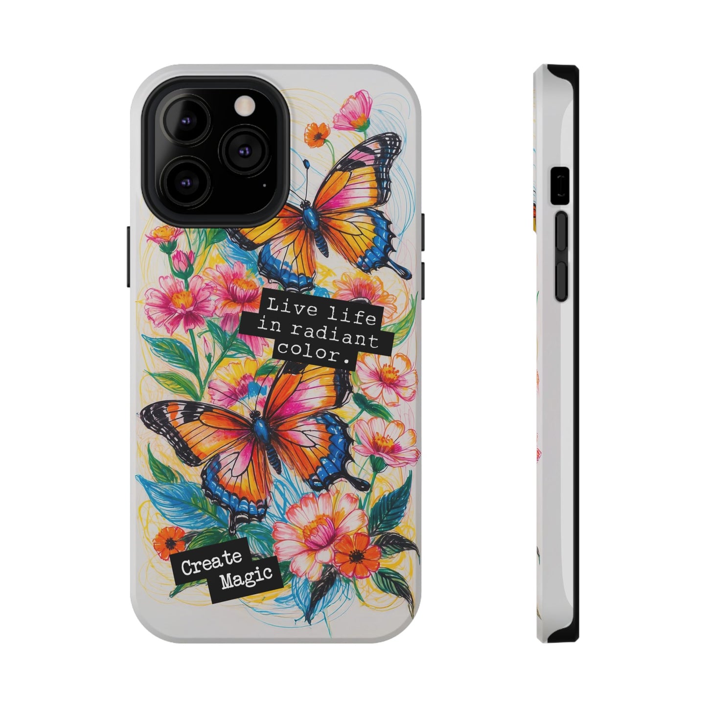 iPhone Cases - Colorful Butterfly and Flower Sketch - Impact - Resistant Cases - LucyKay store