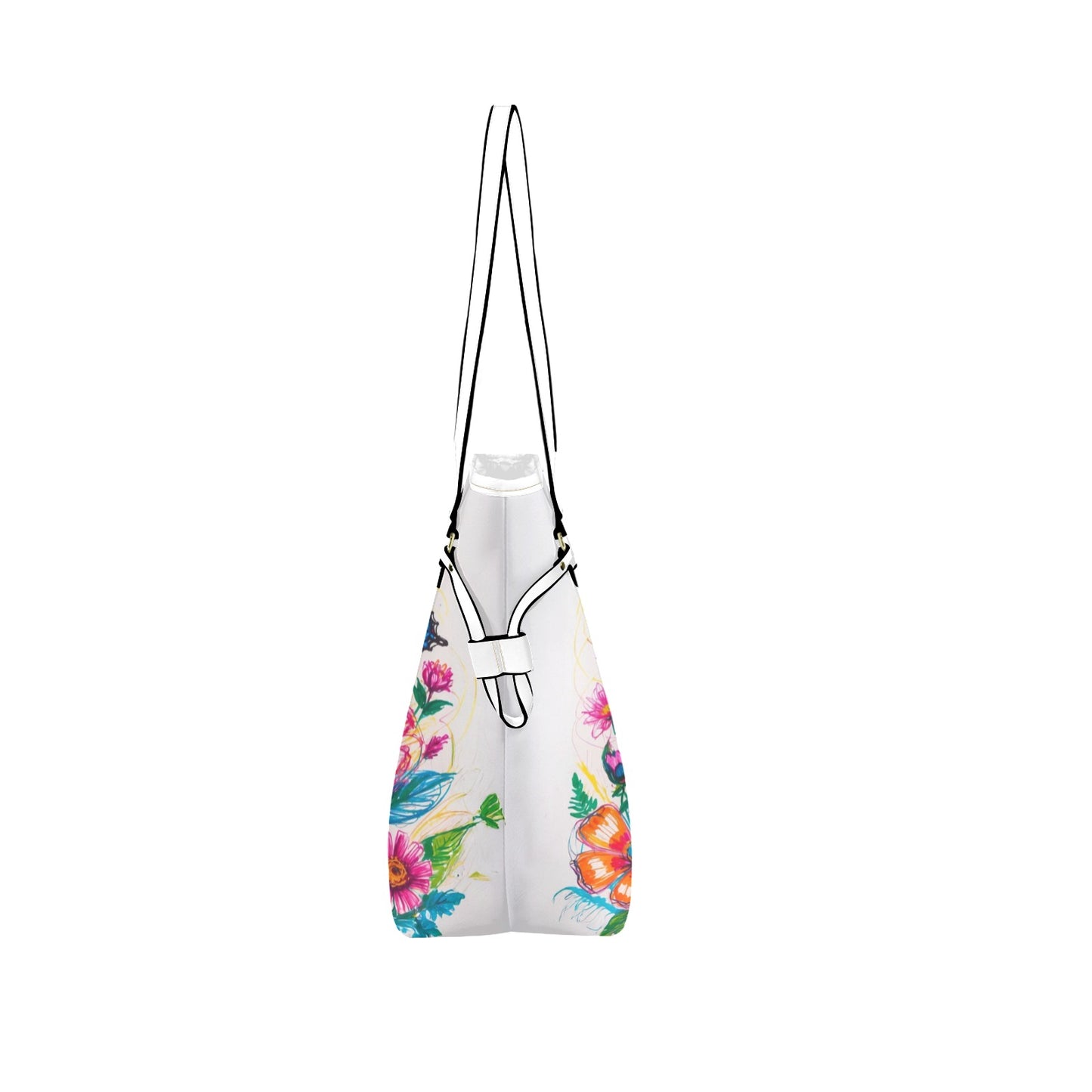 Vibrant Butterfly & Floral Tote Bag - PU Leather Carryall - LucyKay store