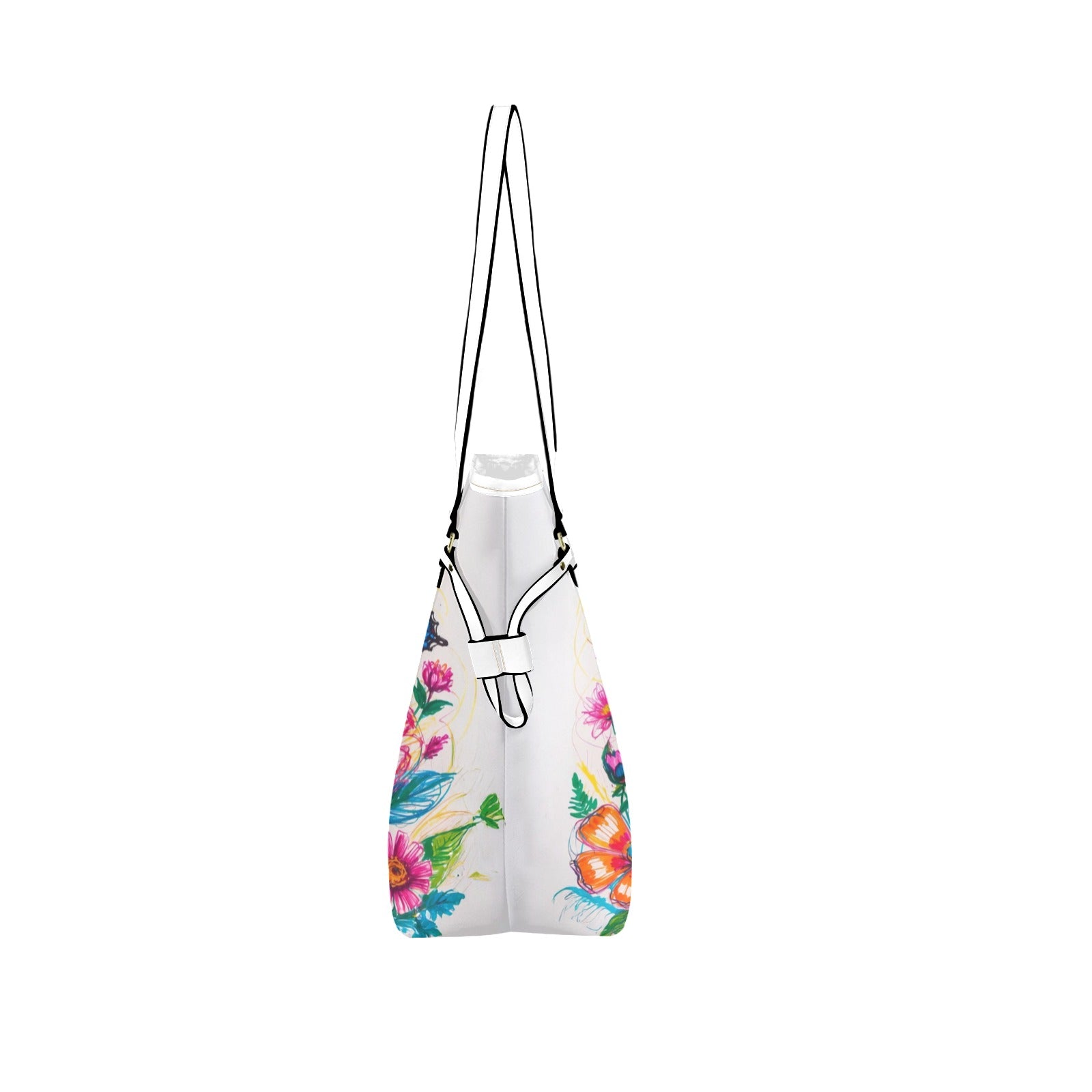 Vibrant Butterfly & Floral Tote Bag - PU Leather Carryall - LucyKay store