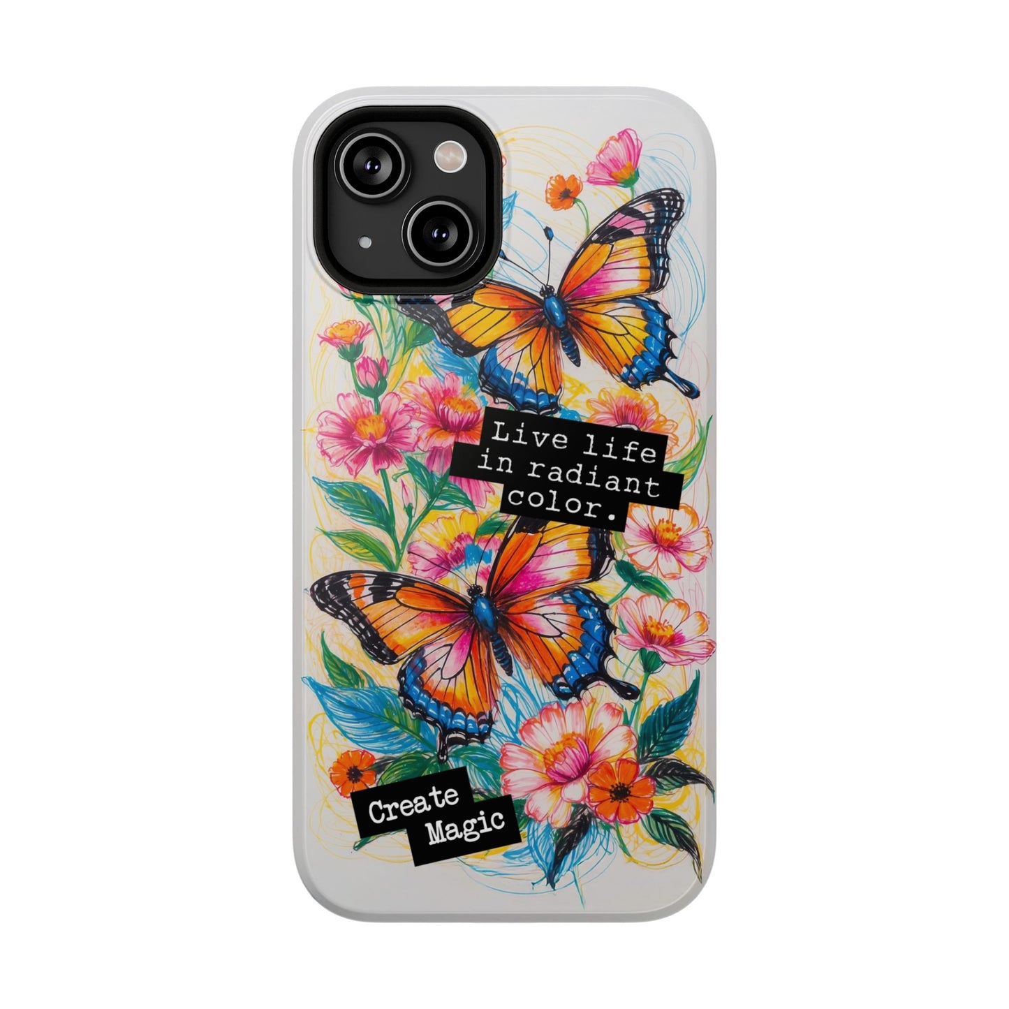 iPhone Cases - Colorful Butterfly and Flower Sketch - Impact - Resistant Cases - LucyKay store