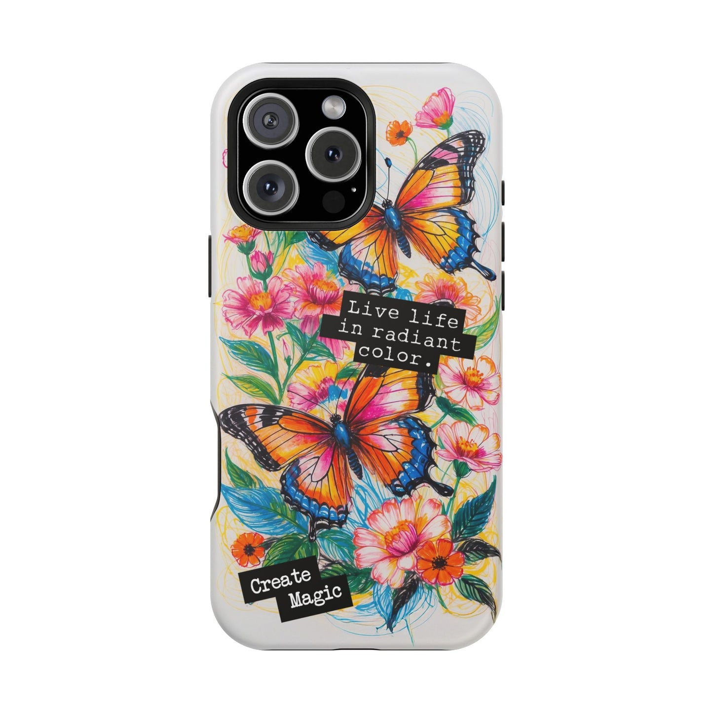 iPhone Cases - Colorful Butterfly and Flower Sketch - Impact - Resistant Cases - LucyKay store