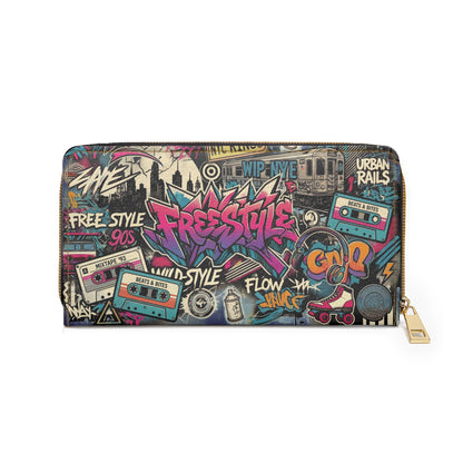 Graffiti Zipper Wallet – 90s Street Art Style, PU Leather - LucyKay store