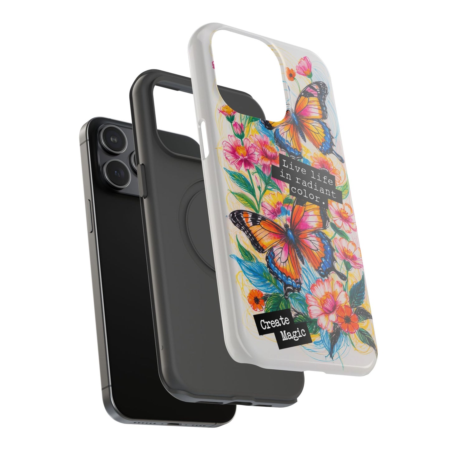 iPhone Cases - Colorful Butterfly and Flower Sketch - Impact - Resistant Cases - LucyKay store