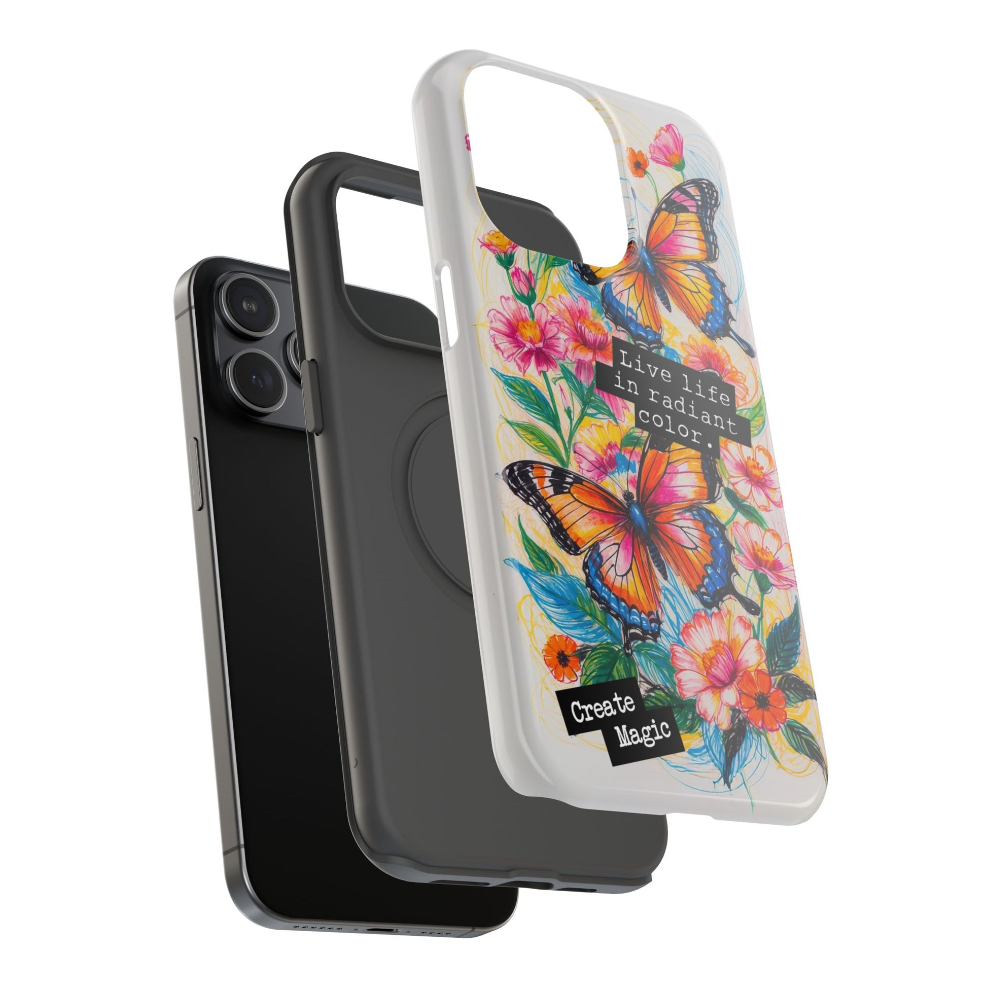 iPhone Cases - Colorful Butterfly and Flower Sketch - Impact - Resistant Cases - LucyKay store