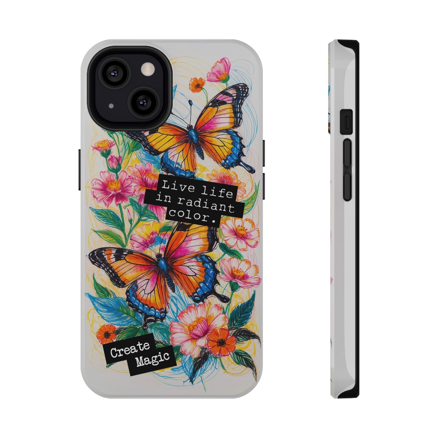 iPhone Cases - Colorful Butterfly and Flower Sketch - Impact - Resistant Cases - LucyKay store