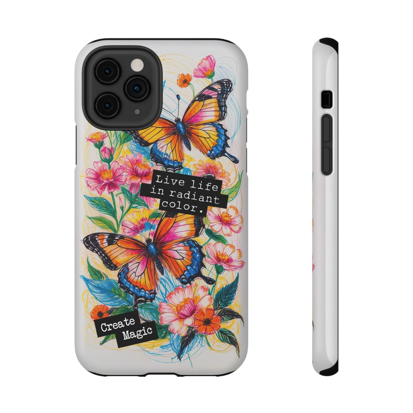iPhone Cases - Colorful Butterfly and Flower Sketch - Impact - Resistant Cases - LucyKay store