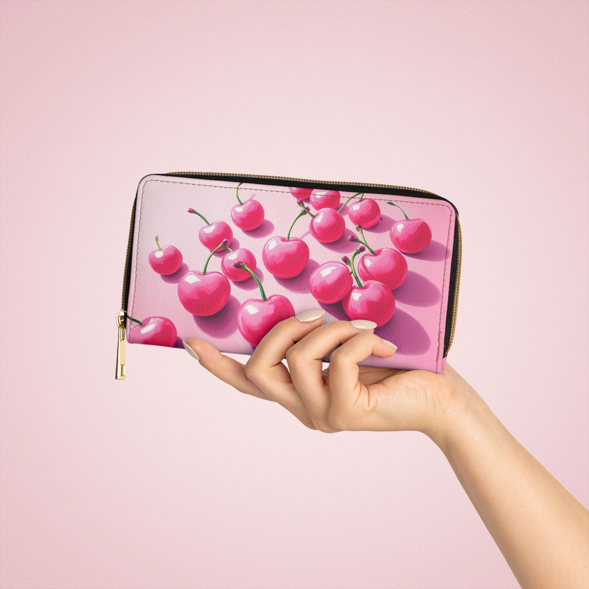 Zipper Wallet - Sweet Pink Cherries Artwork - LucyKay store