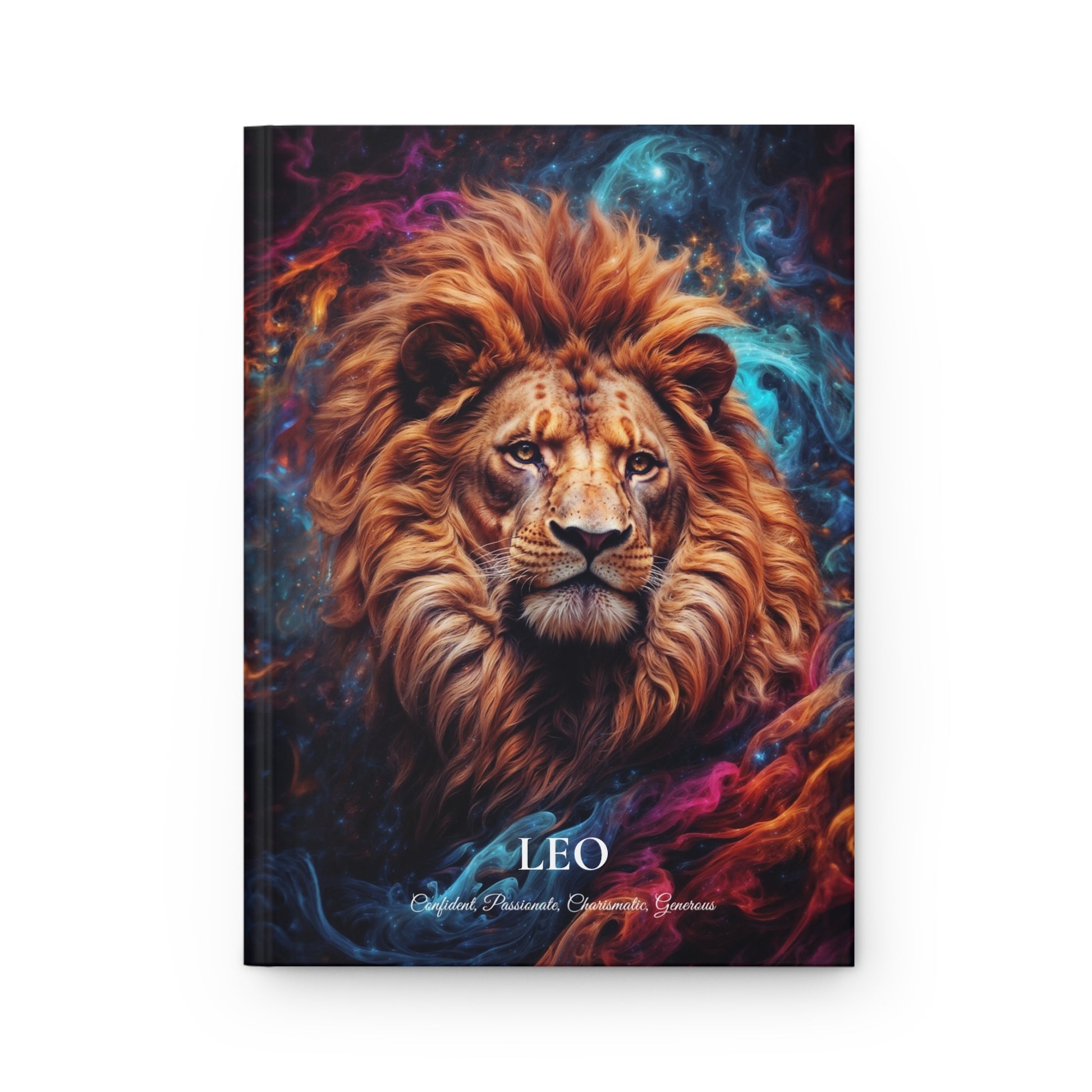 Notebook with a colorful lion illustration on a white background