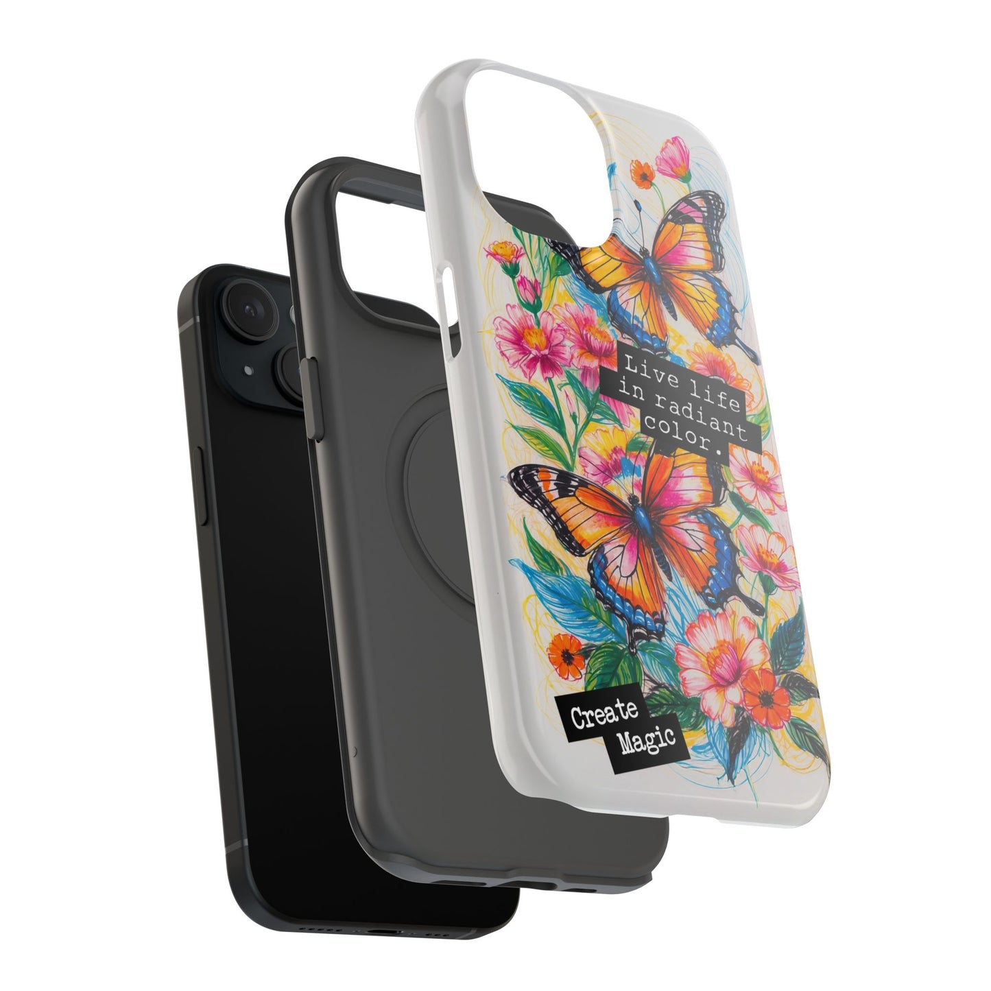 iPhone Cases - Colorful Butterfly and Flower Sketch - Impact - Resistant Cases - LucyKay store