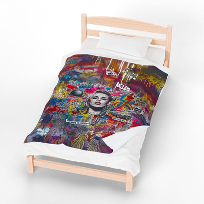 Rebel Queen Velveteen Plush Blanket | Pop Art Graffiti Throw - LucyKay store