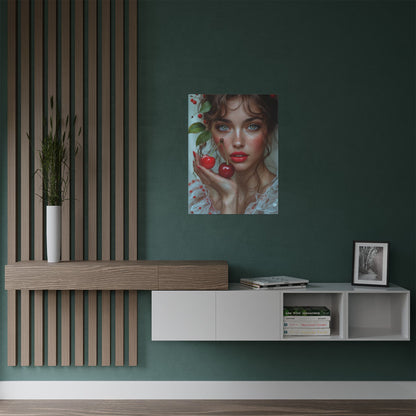 Artistic Satin Poster Print: Young Woman Holding Cherries - LucyKay store