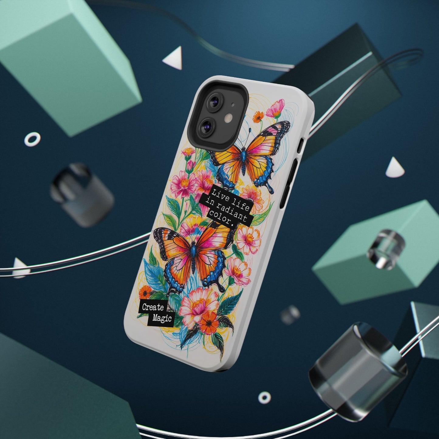 iPhone Cases - Colorful Butterfly and Flower Sketch - Impact - Resistant Cases - LucyKay store