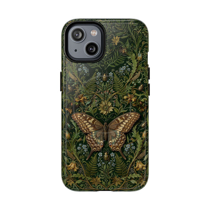 Phone case with butterfly and floral design on a green background