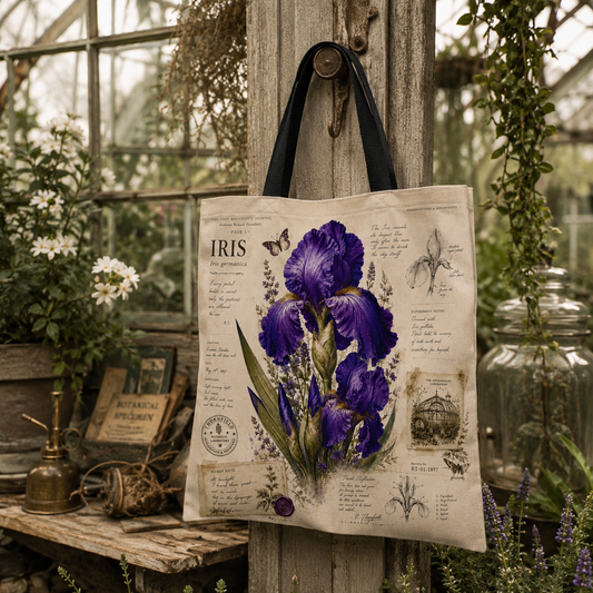 Vintage Botanical Iris Tote Bag – Cottagecore Floral Market Bag