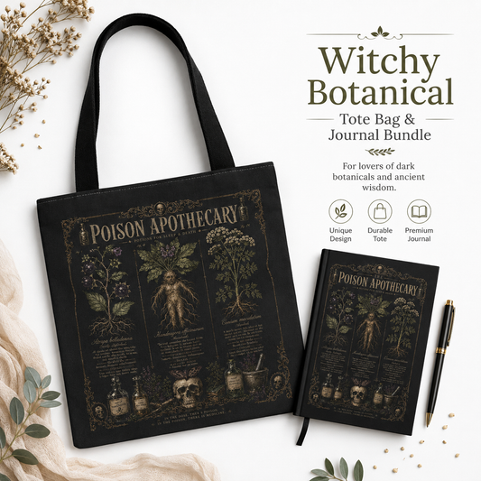 Witchy Botanical Tote Bag and Journal Bundle – Herb Apothecary Gift