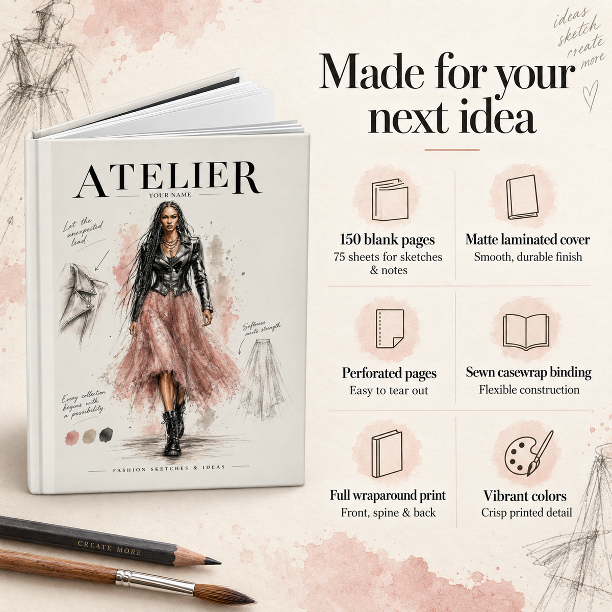 Personalized Hardcover Journal – Atelier Fashion Illustration Notebook