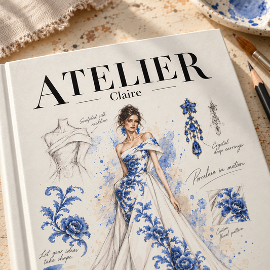 Blue Floral Bridal Gown Illustration Journal Hardcover by Printify