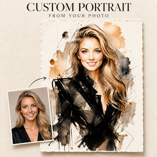 Custom Watercolor Fashion Portrait from Photo, Personalized Physical Poster with Digital Coloring Page, Unique Gift for Her