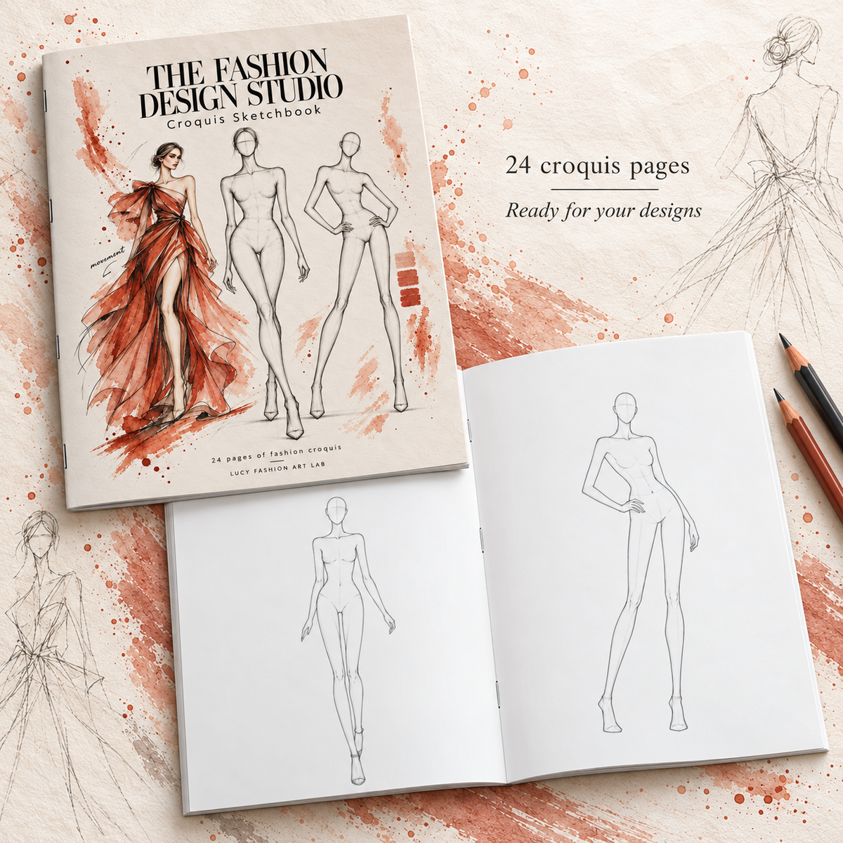 Fashion Design Sketchbook with Croquis Templates, 24 Pages, 8.5 × 11 Inches