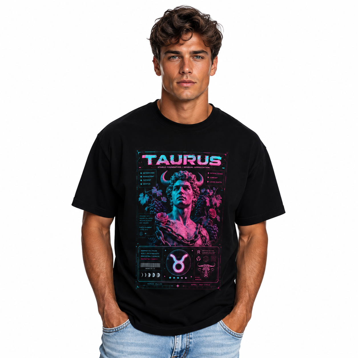 Taurus Zodiac Graphic Tee | Retro Neon Astrology Shirt Gift