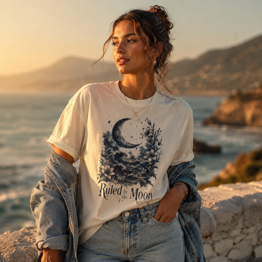 Oversized Moon Graphic Tee – Celestial Forest Shirt