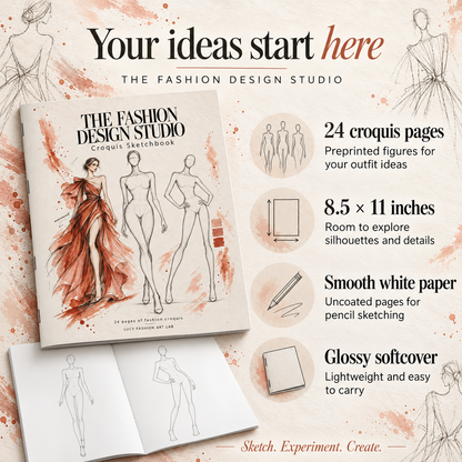 Fashion Design Sketchbook with Croquis Templates, 24 Pages, 8.5 × 11 Inches