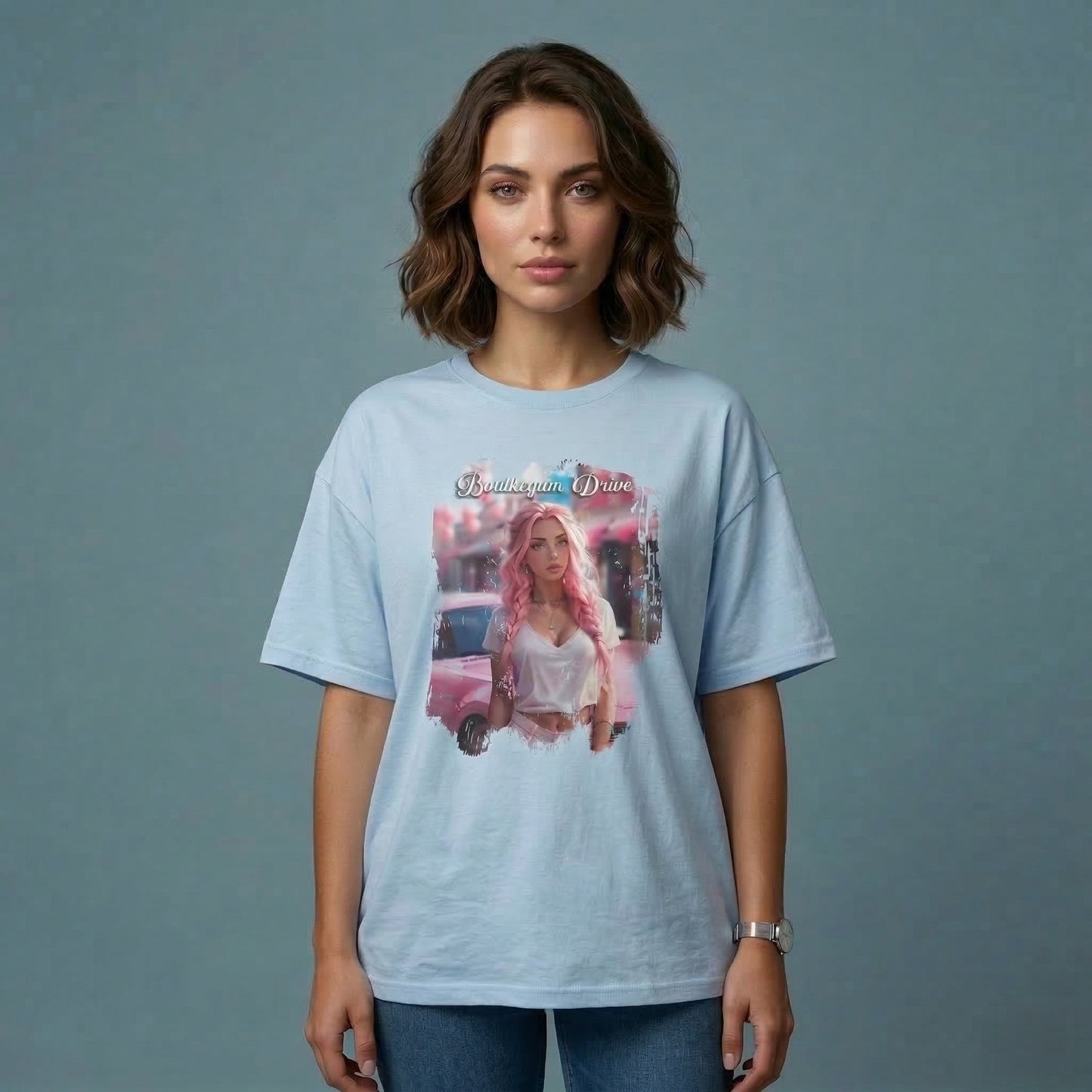 Bubblegum Drive T-Shirt - Pink Car Unisex Cotton Tee - LucyKay store