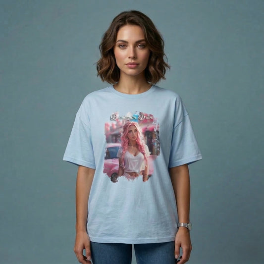 Bubblegum Drive T-Shirt - Pink Car Unisex Cotton Tee - LucyKay store