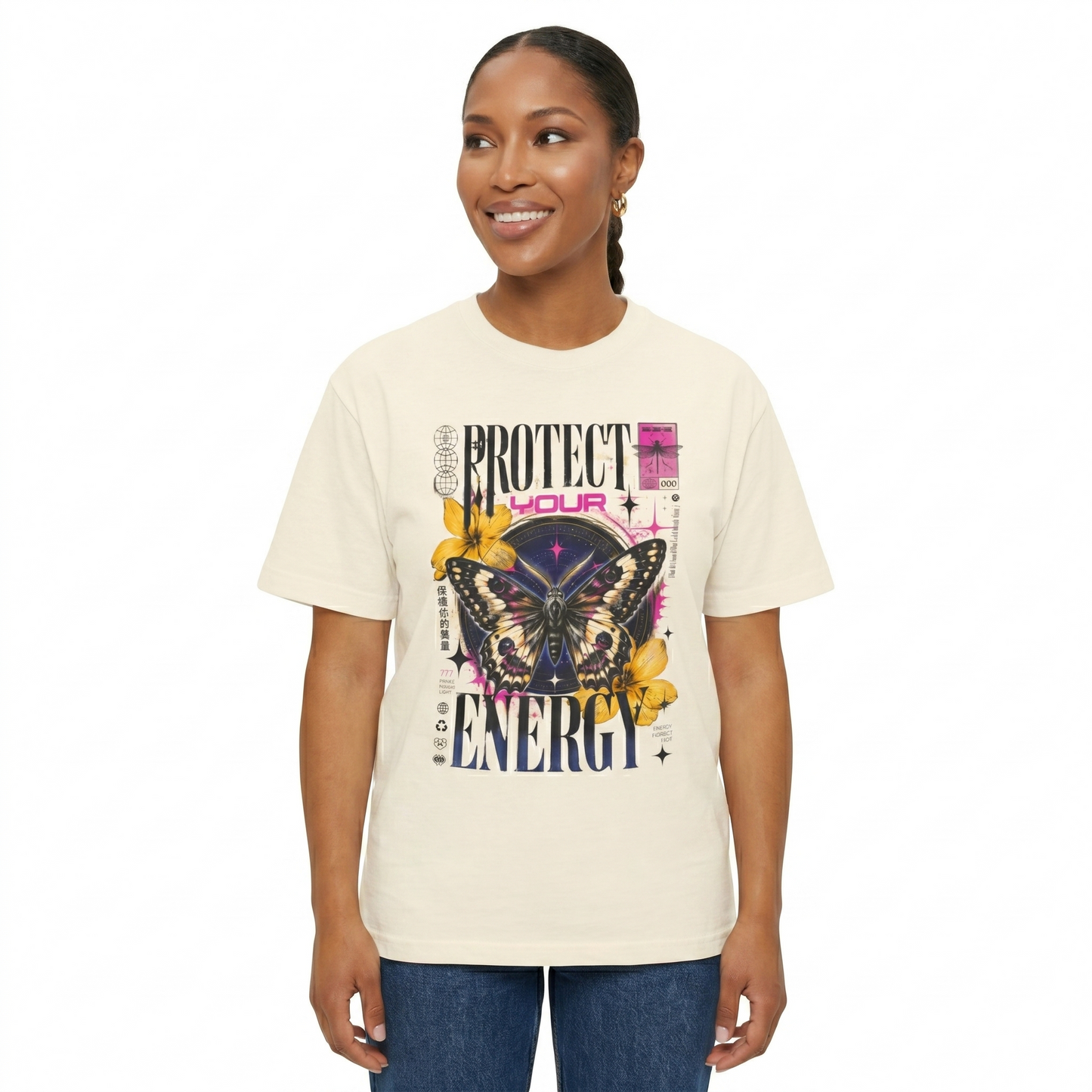 Protect Your Energy Butterfly Tee | Oversized Cotton Graphic Tee