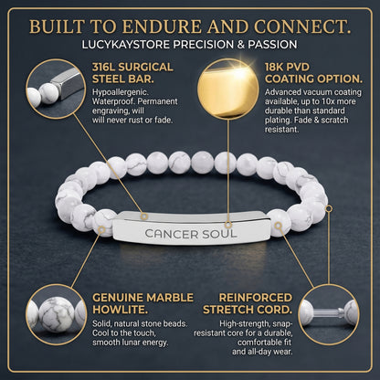 Cancer Zodiac Engraved Stone Bar Bracelet — Personalized Gift