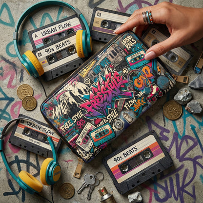 Graffiti Zipper Wallet – 90s Street Art Style, PU Leather - LucyKay store