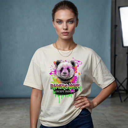 Black & White Panda Print Shirt - Unisex Cotton Graphic Tee - LucyKay store