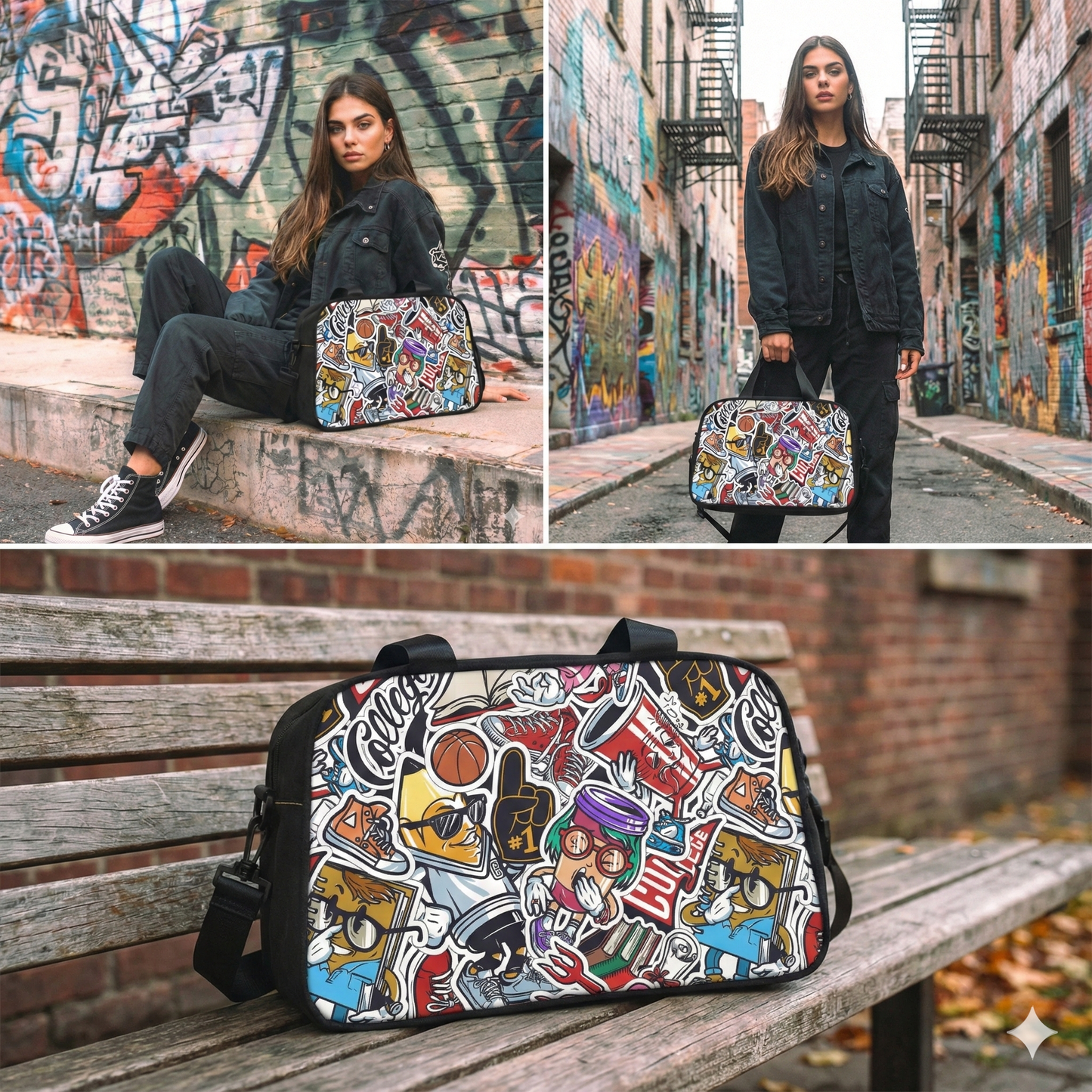 Fitness Handbag - Doodle Comicscape - LucyKay store