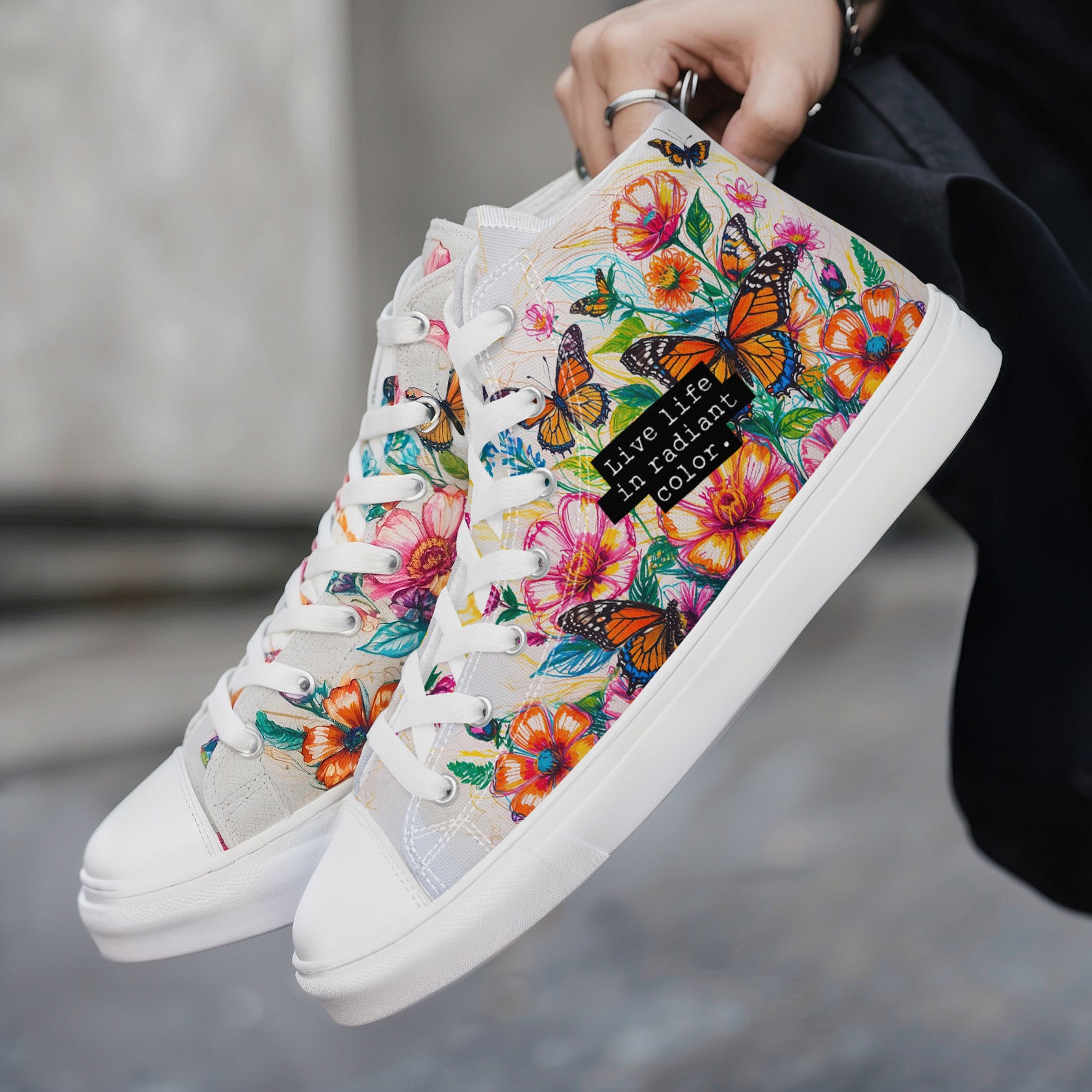 Men's Floral & Butterfly High - Top Canvas Shoes - LucyKay store