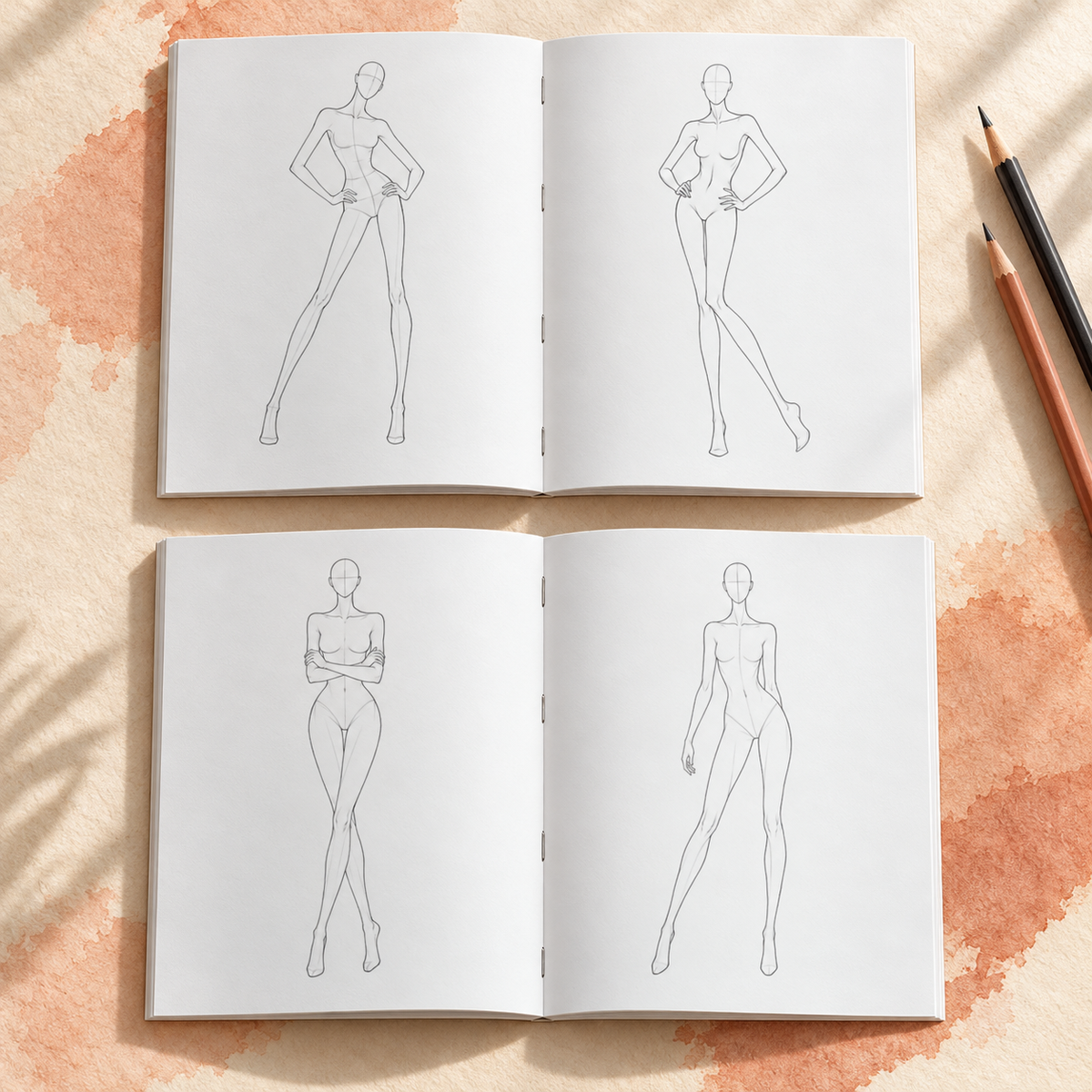 Fashion Design Sketchbook with Croquis Templates, 24 Pages, 8.5 × 11 Inches