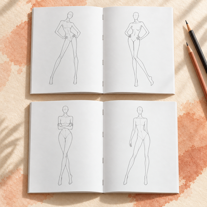 Fashion Design Sketchbook with Croquis Templates, 24 Pages, 8.5 × 11 Inches