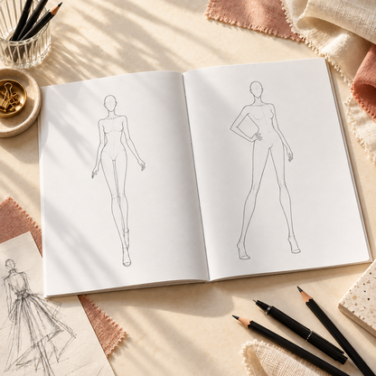 Fashion Design Sketchbook with Croquis Templates, 24 Pages, 8.5 × 11 Inches