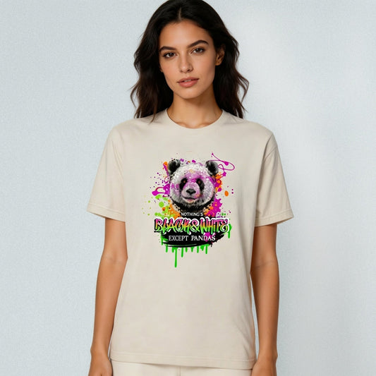 Black & White Panda Print Shirt - Unisex Cotton Graphic Tee - LucyKay store
